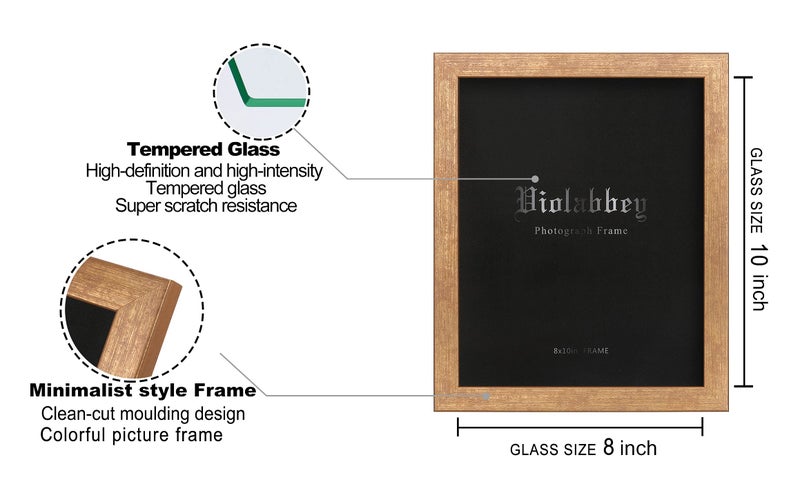 VIOLABBEY 8x10 Picture Frames Set of 4, Colorful Photo Frame of Modern Style, High Definition Tempered Real Glass, Wall Mounted or Tabletop Display (Gold+Red) - Image 4